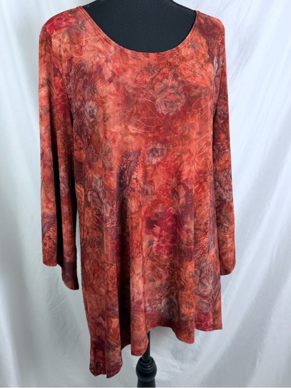 Y2K Rust Floral Tunic Top 3X Scoop Neck Boho Relaxed Fit